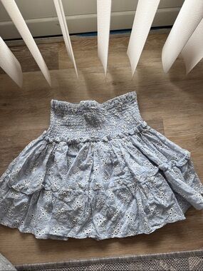 “we’re all pretty girls” Smocked Eyelet Tiered Mini Skirt in Light Blue